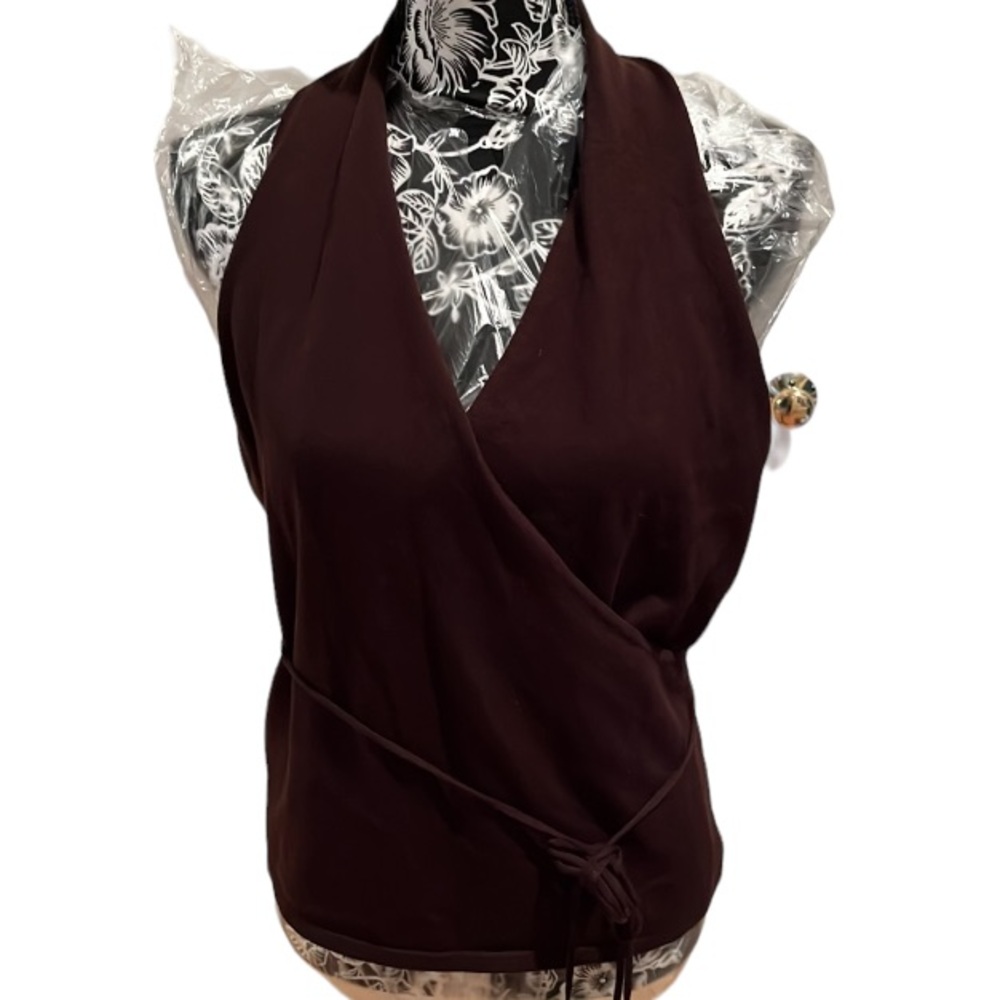INC International Concepts size XL brown sleeveless knit faux wrap top NWT